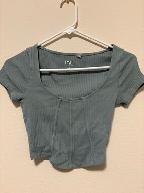 PacSun Ribbed Scoop-Neck Crop Top in Slate Green